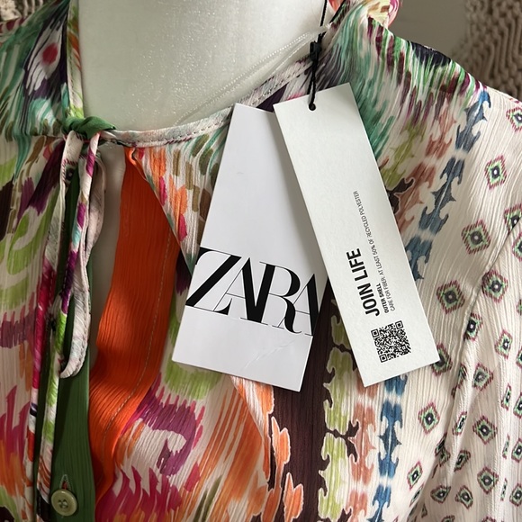 Zara Feather Trim Printed Blouse - Picture 6 of 7